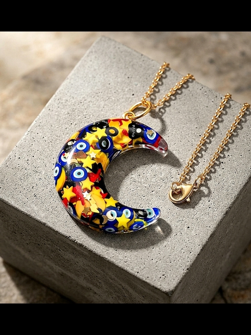 Celestial Witch Hat Lighting Bolt Stars Ouija Board Evil Eye Moon Resin Necklace